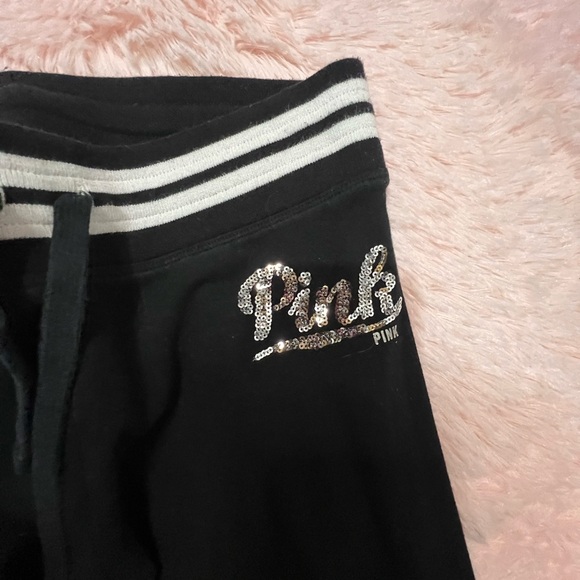 🌟PINK Victoria's Secret Black Joggers with White Stripes - Picture 1 of 4